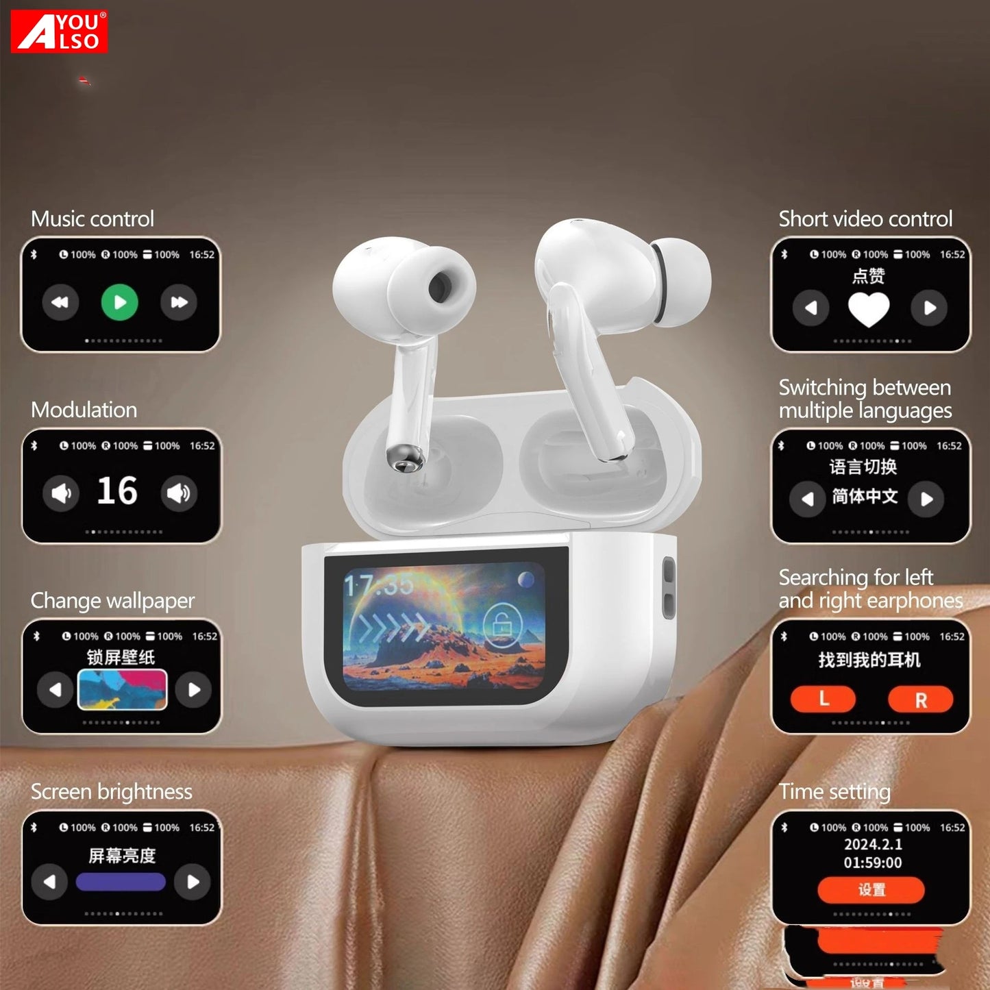 Wireless Bluetooth Earphones With Touch Screen